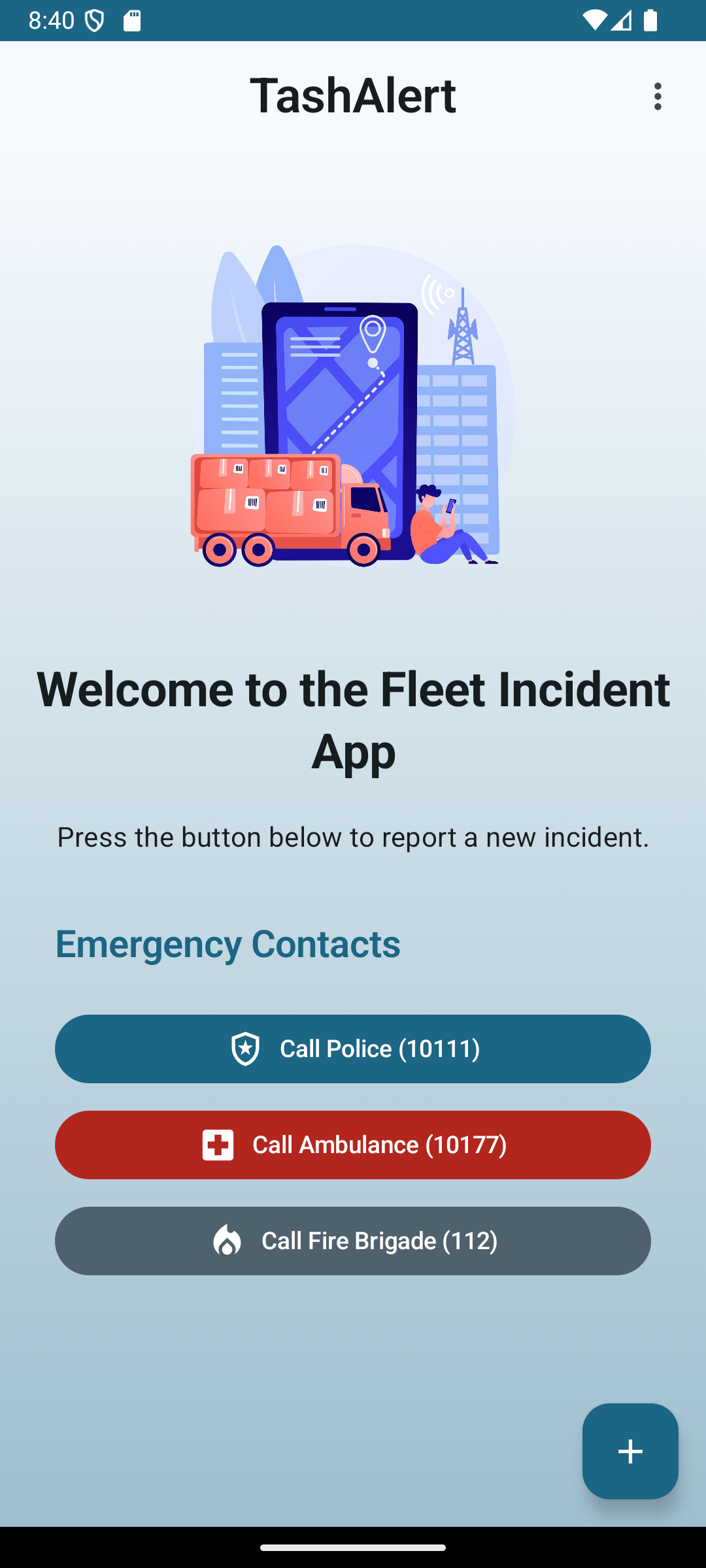 TashAlert App Home Screen